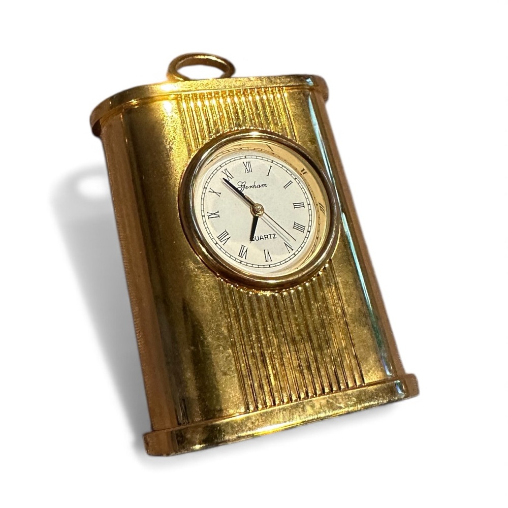 Vintage Gorham Quartz Gold Tone Miniature Clock 2" Tall - Picture 4 of 7
